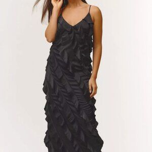 NWT $198 By Anthropologie Bias-Cut Ruffled Midi Dress black XS